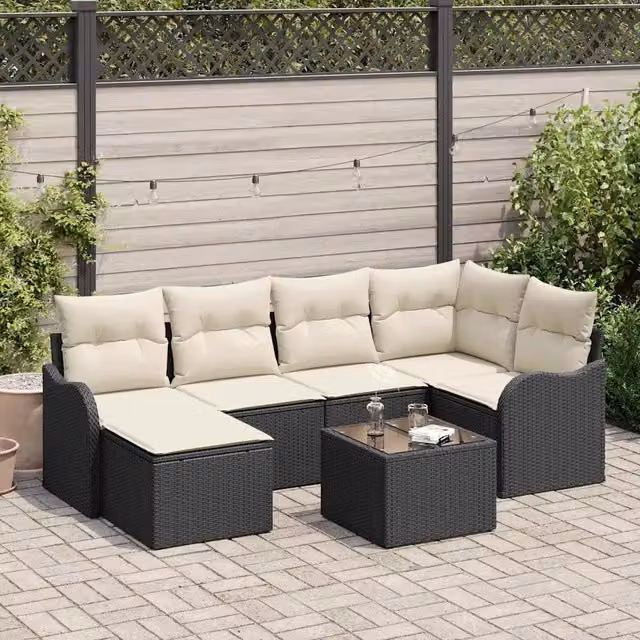 Set Divano da Giardino 7 pz Nero e Bianco polyrattan 3354446