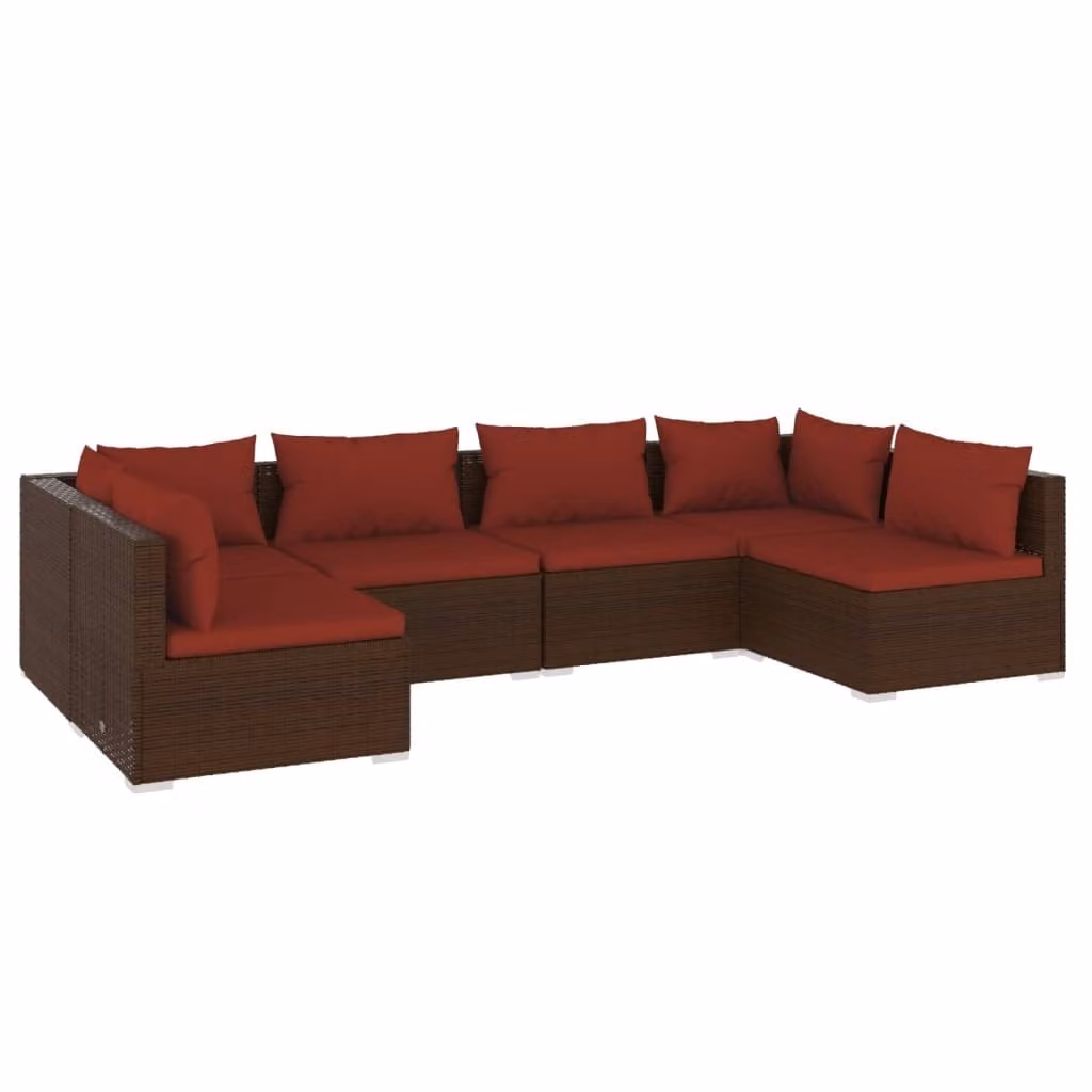 Set Divani da Giardino 6 pz con Cuscini in Polyrattan Marrone