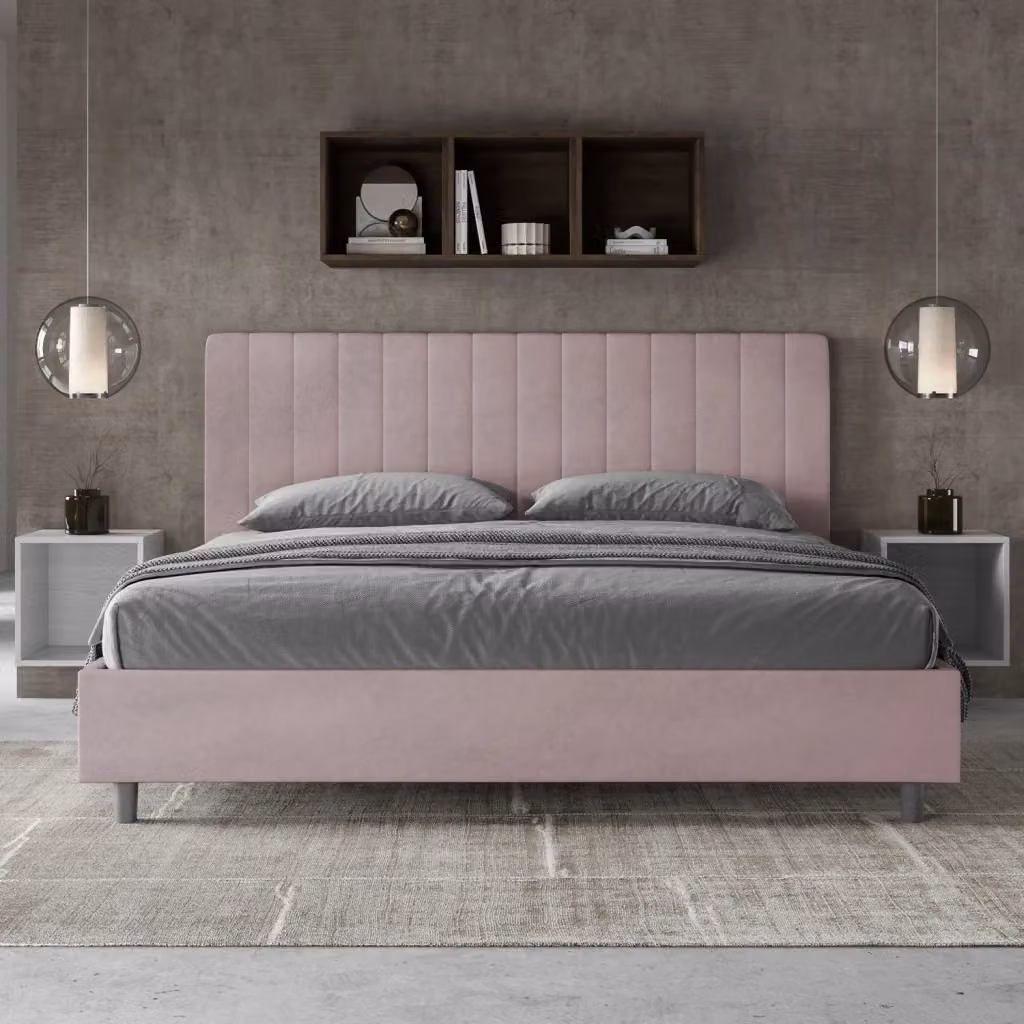 Letto Matrimoniale King Size Agueda Giordanoshop con Rete Imbottita in Microfibra Colore Glicine L/P: 180 x 200 cm – 2