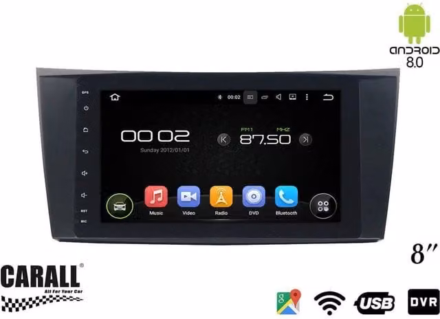 Autoradio Android Carall da 8,0 pollici per Mercedes Benz W211 con GPS, Bluetooth, Wi-Fi, USB e SD, colore nero