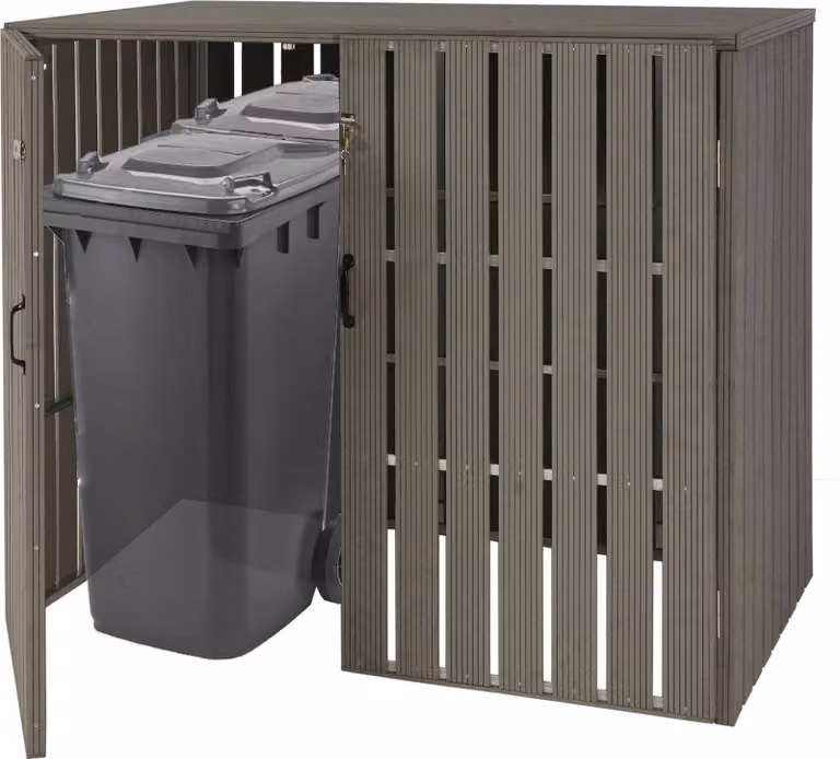 XL 2 posti/4 posti WPC copertura del cestino HWC-J28, contenitore per rifiuti, aspetto legno metallo, espandibile ~ grigio