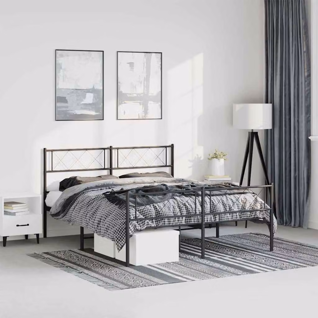 vidaXL Giroletto in metallo nero con testiera e pediera L/P/H: 196 x 142 x 90 cm