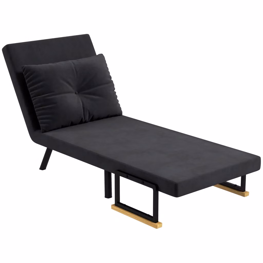 Poltrona letto singolo Minimal imbottita in velluto nero con struttura in metallo e legno L/P/H: 73 x 81 x 15,2 cm – 2