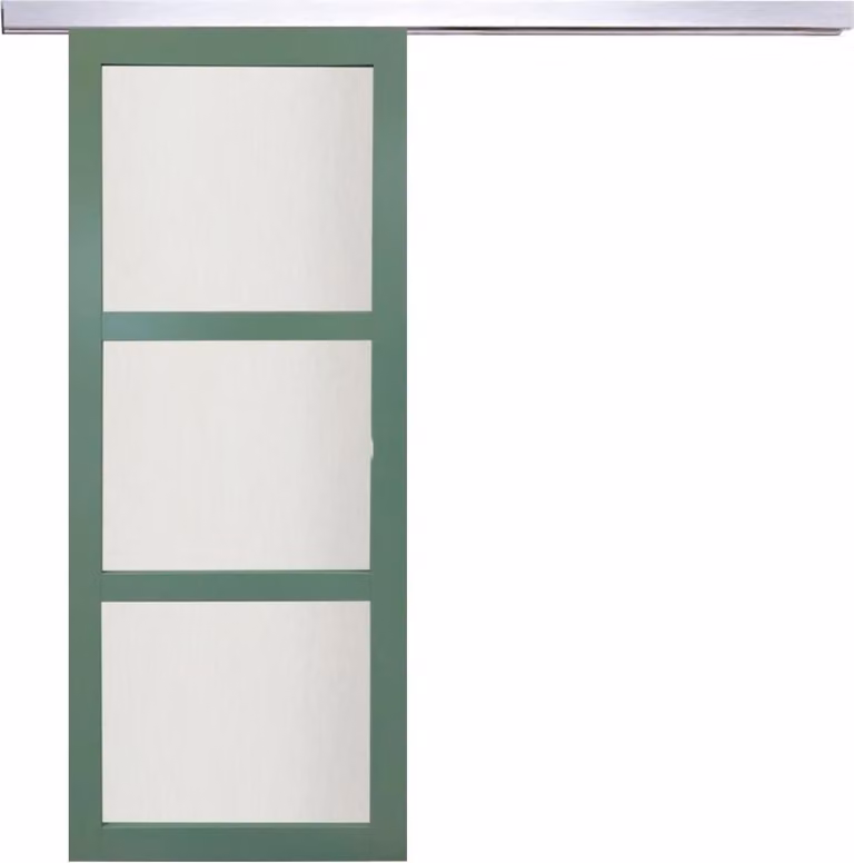 Porta scorrevole verde chiaro con vetro H204 x L83 cm, binario in alluminio Gd Menuserie