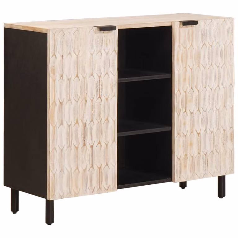 Credenza con scaffale vidaXL in legno di mango, finitura bianco lavato, L 90 x P 33 x H 75 cm