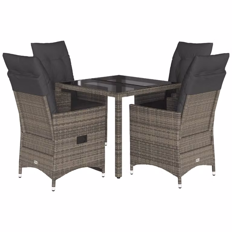 Set da Pranzo da Giardino 5 pz con Cuscini in Polyrattan Grigio