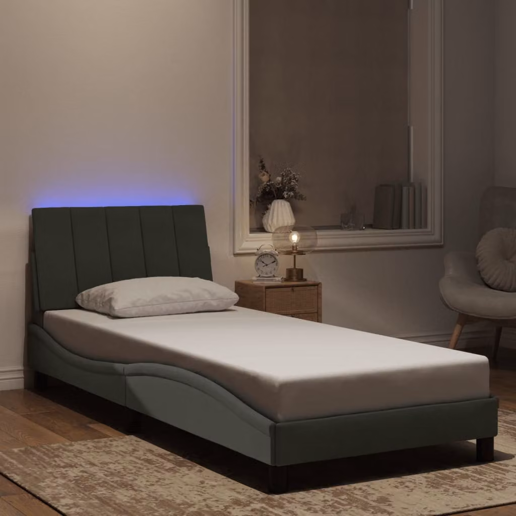 vidaXL Giroletto Hanko Grigio Chiaro in Velluto con LED e Porta USB, L 90 x P 200 cm
