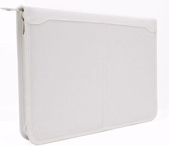 Portafoglio A4 in pelle sintetica PU con chiusura zip, colore bianco
