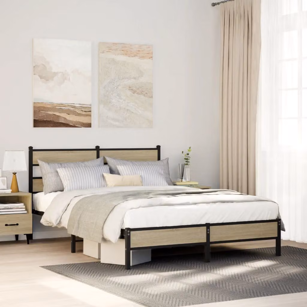 vidaXL Giroletto senza Materasso in Rovere Sonoma e Truciolato, L/P/H: 140 x 190 x 91,5 cm