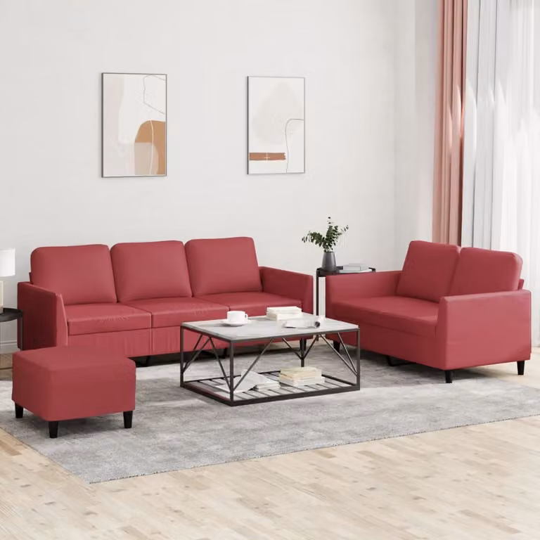 Maison Exclusive - Set divano a 3 pezzi con cuscini in ecopelle color bordeaux