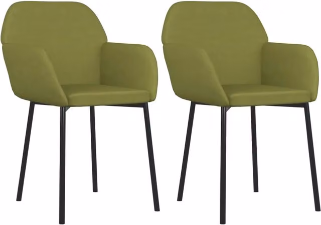 Set di 2 sedie da pranzo e cucina in velluto verde con braccioli e struttura in metallo, Design In, L: 59 cm, P: 54 cm, H: 76 cm – 1