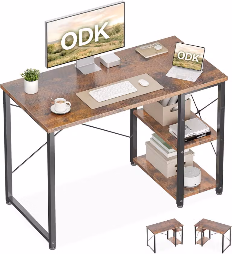Scrivania con piano ribaltabile, dimensioni 100x48 cm, colore marrone, ideale per l'ufficio