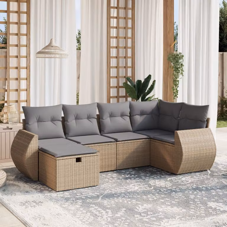 vidaXL Set Divano da Giardino a L 6 pz in Polyrattan con Cuscini Beige e Grigio