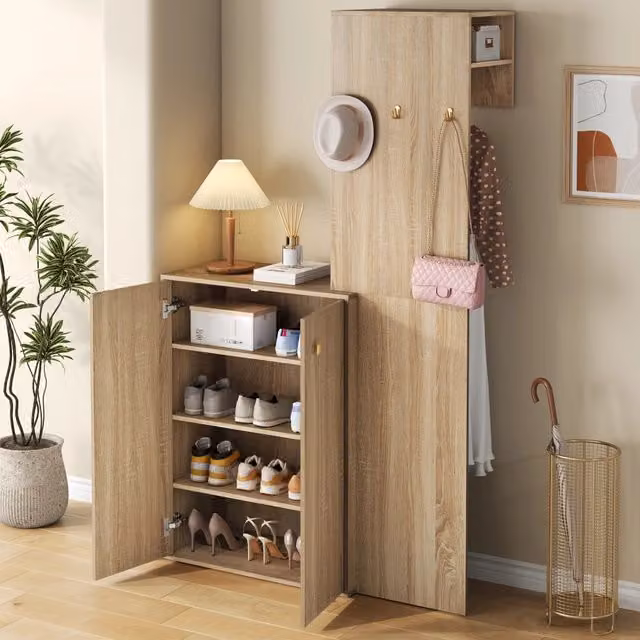 Desviae Mobile da ingresso con scarpiera e appendiabiti in MDF con ripiani regolabili e vani aperti 115 × 38,5 × 191,5 cm