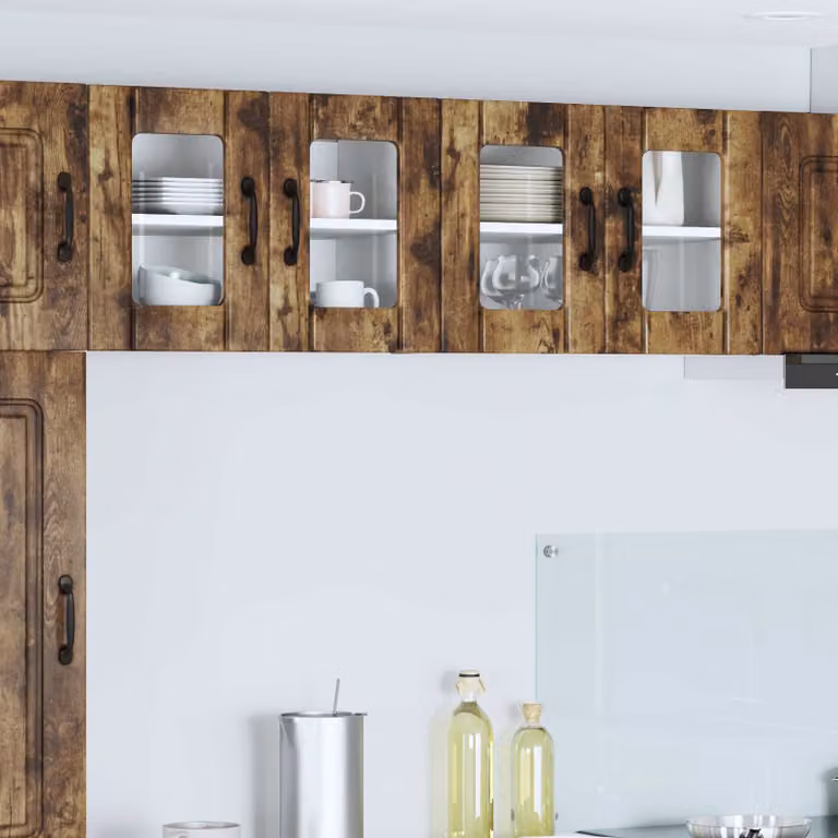 Set di 2 mobili da parete LUCCA vidaXL in legno e vetro, colore Rovere Fumo, L/P/H: 60 x 40 x 31 cm