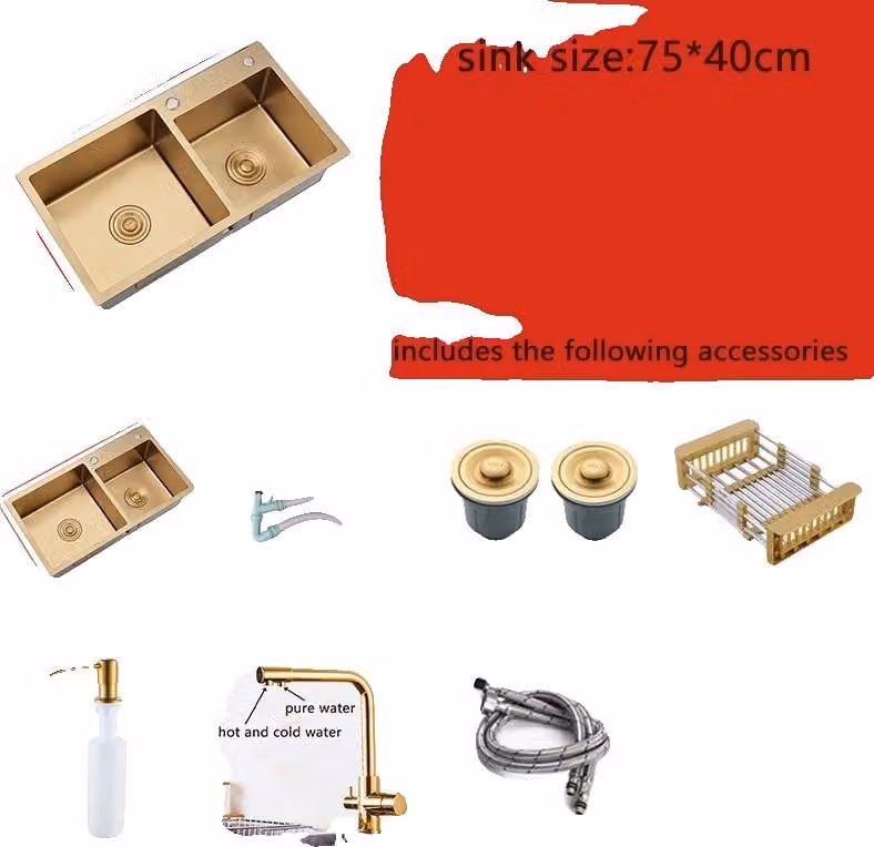 Lavello da cucina, doppia vasca, installazione da appoggio, 75x40cm F