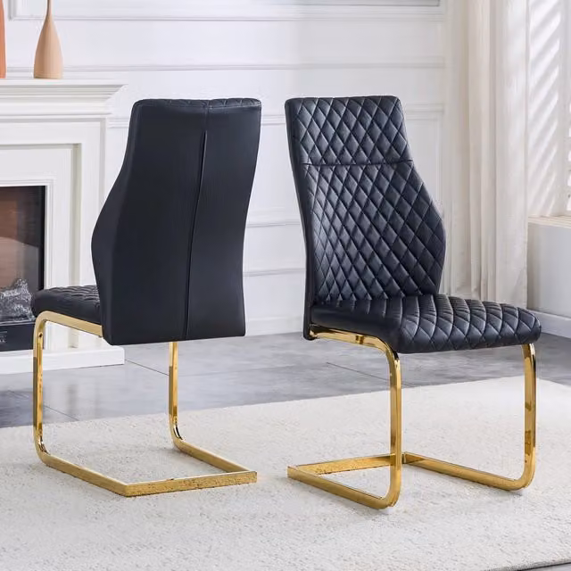 [Set di 2] Sedie da pranzo con motivo a rombi neri: schienale alto + comodo cuscino di seduta, struttura in metallo color oro, antiscivolo e resistent