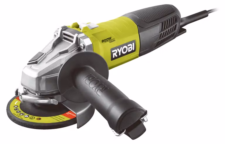 RYOBI - 800 W angle grinder. 125 mm diameter - 12.000 rpm - Supplied with 1 x 125 mm metal disc and 1 service key - RAG800-125G
