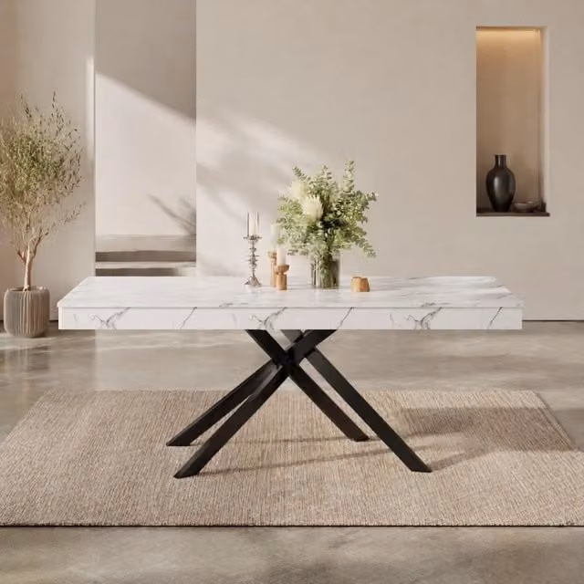 Tavolo da pranzo allungabile 140/180x80 cm in MDF con gambe incrociate; bianco