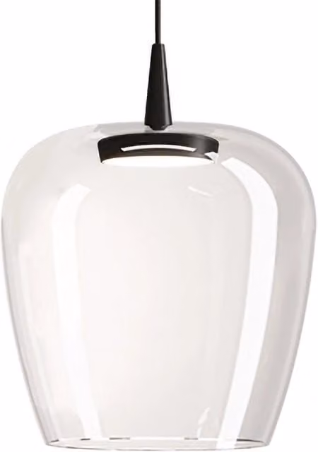 Lampada a sospensione Zafferano Bilia in vetro borosilicato soffiato con diffusore a campana, finitura Nero Trasparente, diametro: 27 cm, LED 8W – 1