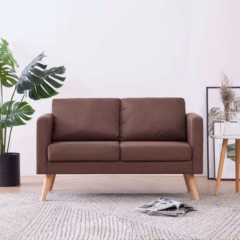vidaXL Divano a 2 Posti Moderno in Tessuto Marrone con Struttura in Legno Solido e Coperture Rimovibili