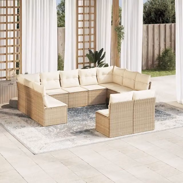 Set di divani da giardino a forma di U VIDAXL in polyrattan con cuscini beige, 11 pezzi