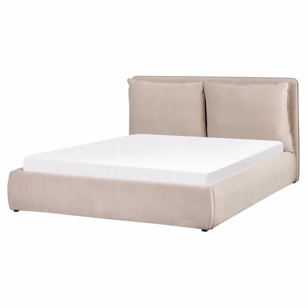Letto matrimoniale moderno Beliani in tessuto beige con vano contenitore a sollevamento L/P/H: 160 x 200 cm – 2