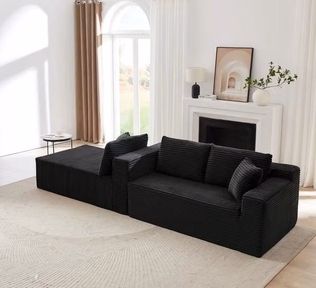 Divano angolare 3 posti con chaise longue ¨C Minimal ¨C tessuto imbottito grigio chiaro