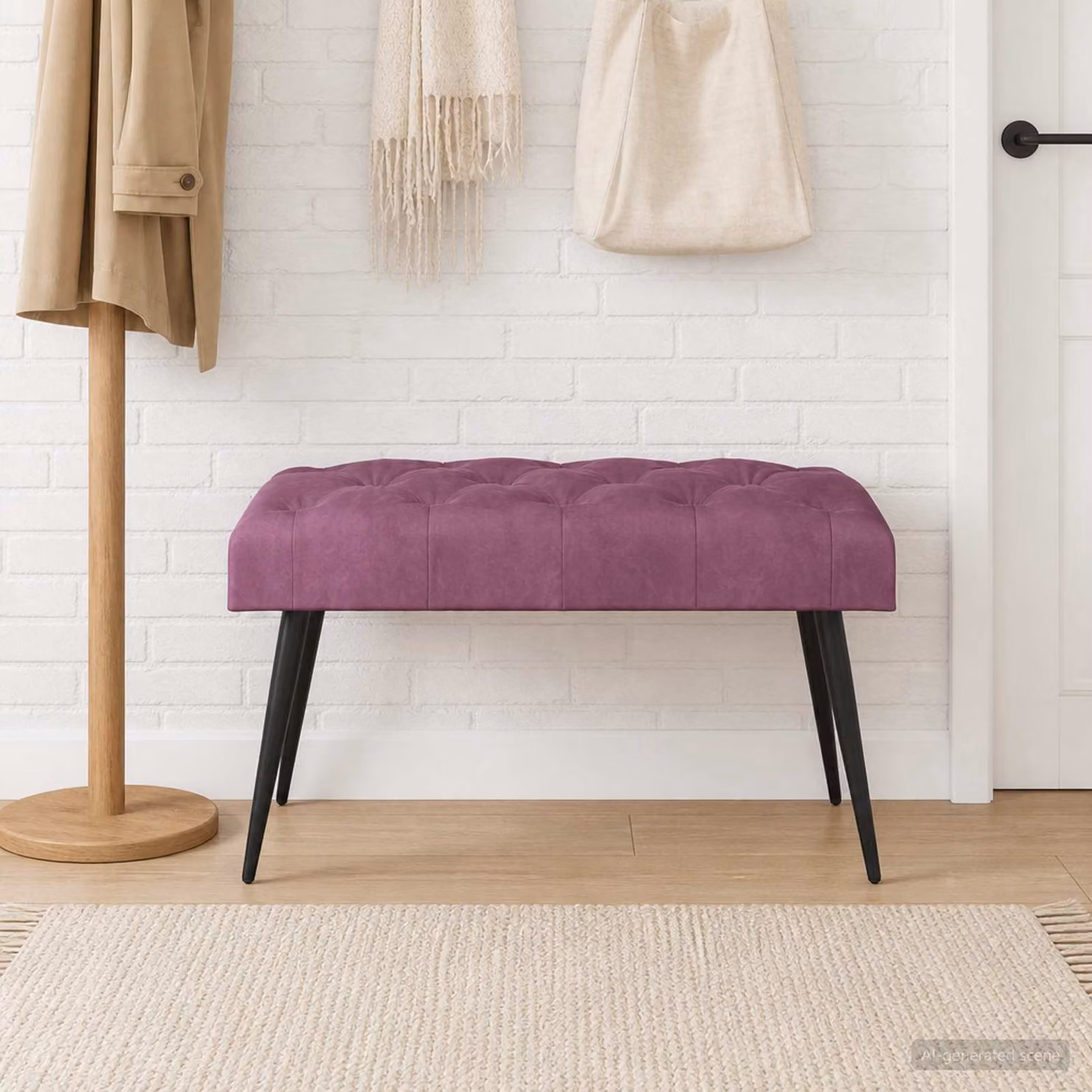 Panchina moderna vidaXL in velluto viola con bottoni imbottiti L: 80 cm, P: 40 cm, H: 46 cm