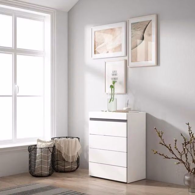 Cassettiera moderna SKRAUT HOME per camera da letto, Bianco e nero, L 57 cm x P 35 cm x H 75 cm – 1