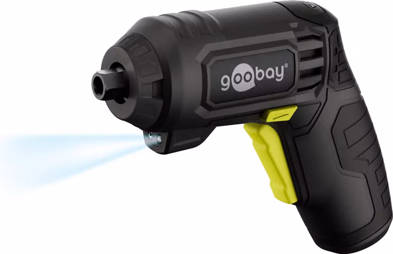 Goobay 77818 Set mini avvitatore a batteria 31 pezzi, nero, 1,5 m - a forma di pistola con set di utensili composto da 28 punte e 1 prolunga per punte in acciaio al cromo-vanadio