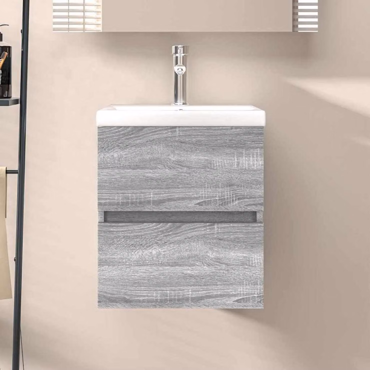 Mobiletti sotto lavabo per bagno, colore grigio Sonoma, dimensioni 41x38,5x45 cm, realizzato in materiale composito di legno