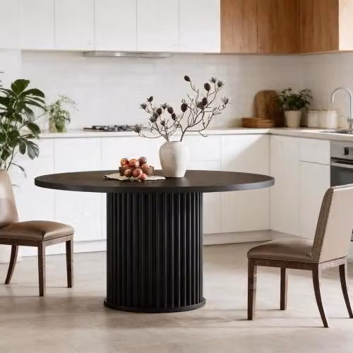 Tavolo rotondo moderno WISHDOR nero in stile mid-century con struttura in MDF e metallo, ideale per cucina e sala da pranzo, Diametro: 120 cm, Altezza: 75 cm