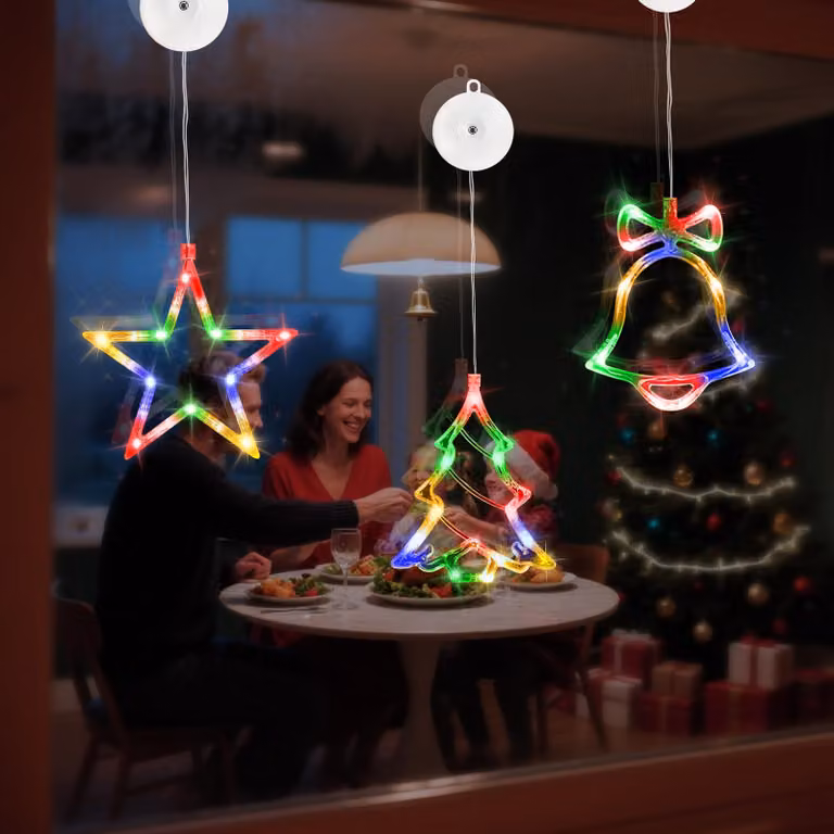 3 decorazioni natalizie per interni, 10 tende luminose a LED, con cambio di colore, alimentate a batteria e dotate di nastro adesivo a doppia faccia
