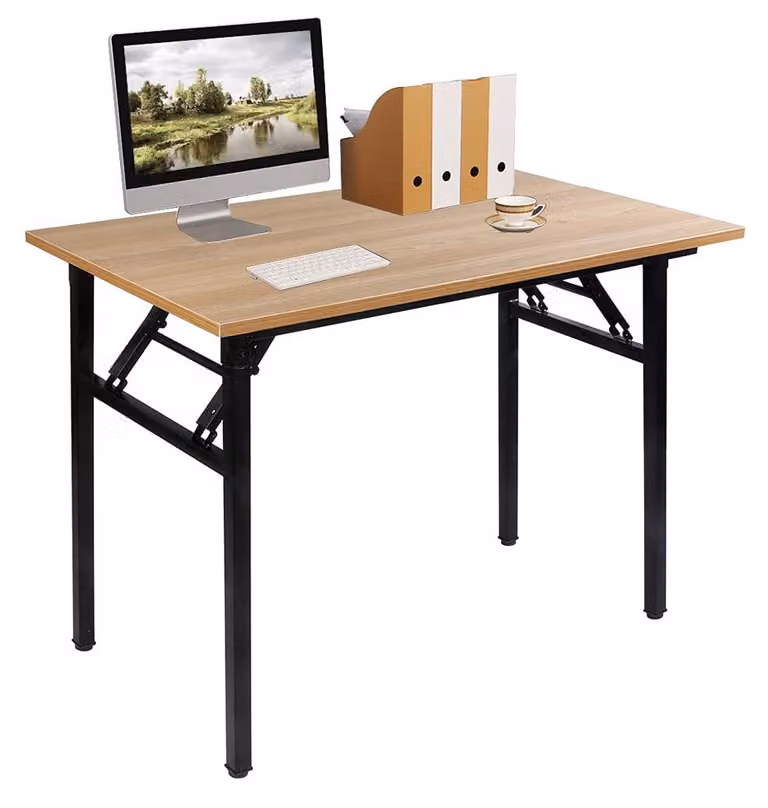 Tavolo pieghevole, dimensioni 100x60x75 cm, in teak e nero, ideale per l'ufficio e il gaming