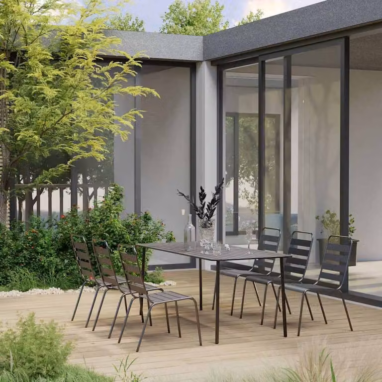 Set Mobili da Pranzo da Giardino vidaXL in Acciaio Antracite Opaco, 7 Pezzi