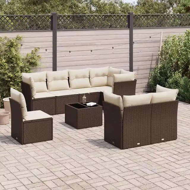Set Divani da Giardino 9pz con Cuscini Marrone in Polyrattan 3249782