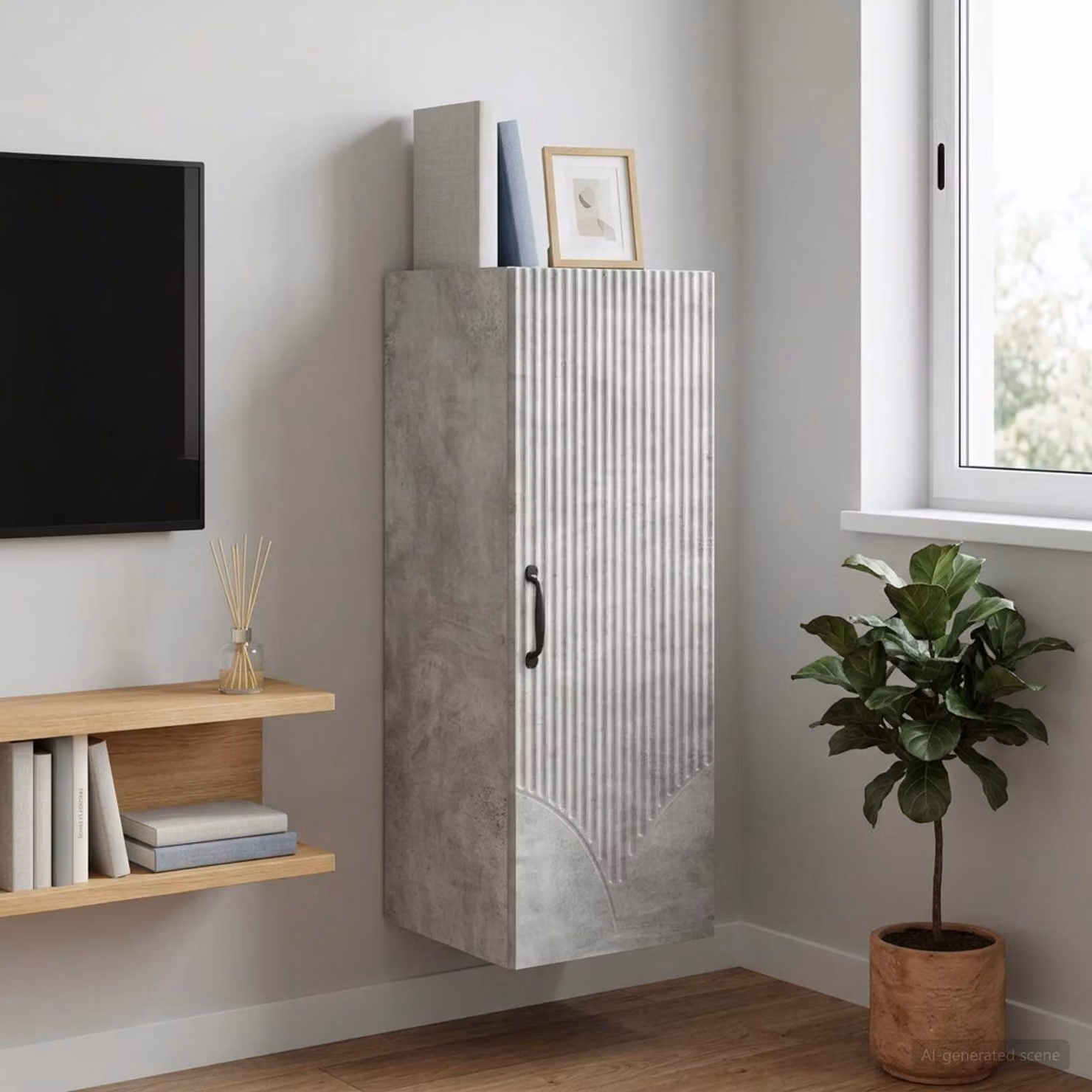 Mobiletto a muro vidaXL grigio in legno ingegnerizzato e metallo con ante a battente, L: 33 cm, P: 34,5 cm, H: 90 cm