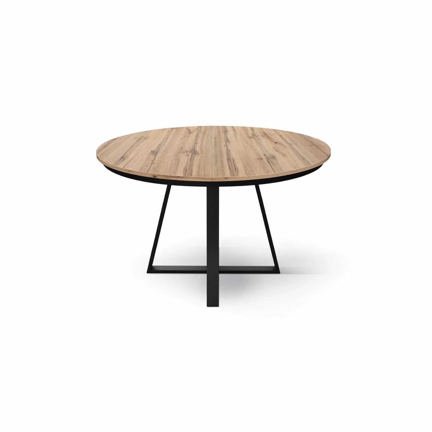 Tavolo rotondo PANTELLERIA in legno effetto rovere rustico con base a X in metallo antracite, allungabile ⌀120 cm – 170 cm