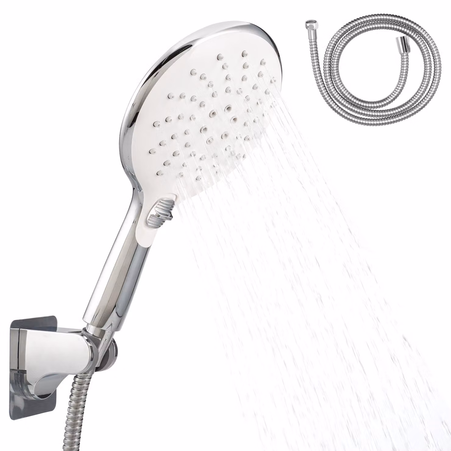 Set di rubinetto da doccia eluno, completo di tubo flessibile e supporto a parete, colore bianco