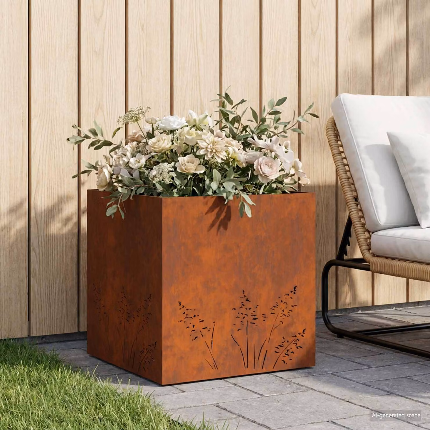 Vaso da giardino vidaXL in acciaio Corten colore marrone L 50 cm x P 50 cm x H 49 cm