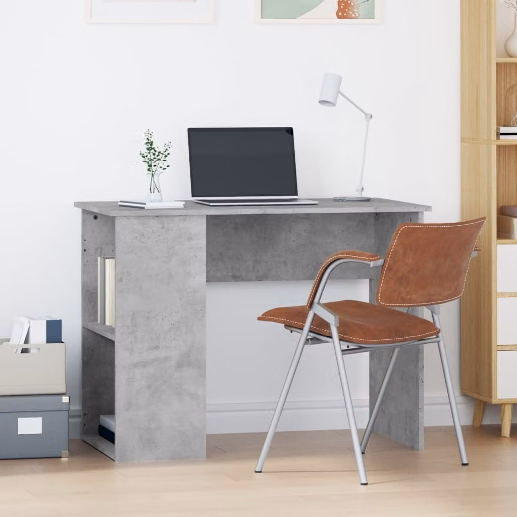 The Living Store Scrivania in cemento grigio 100x55x75 cm Materiale a base di legno