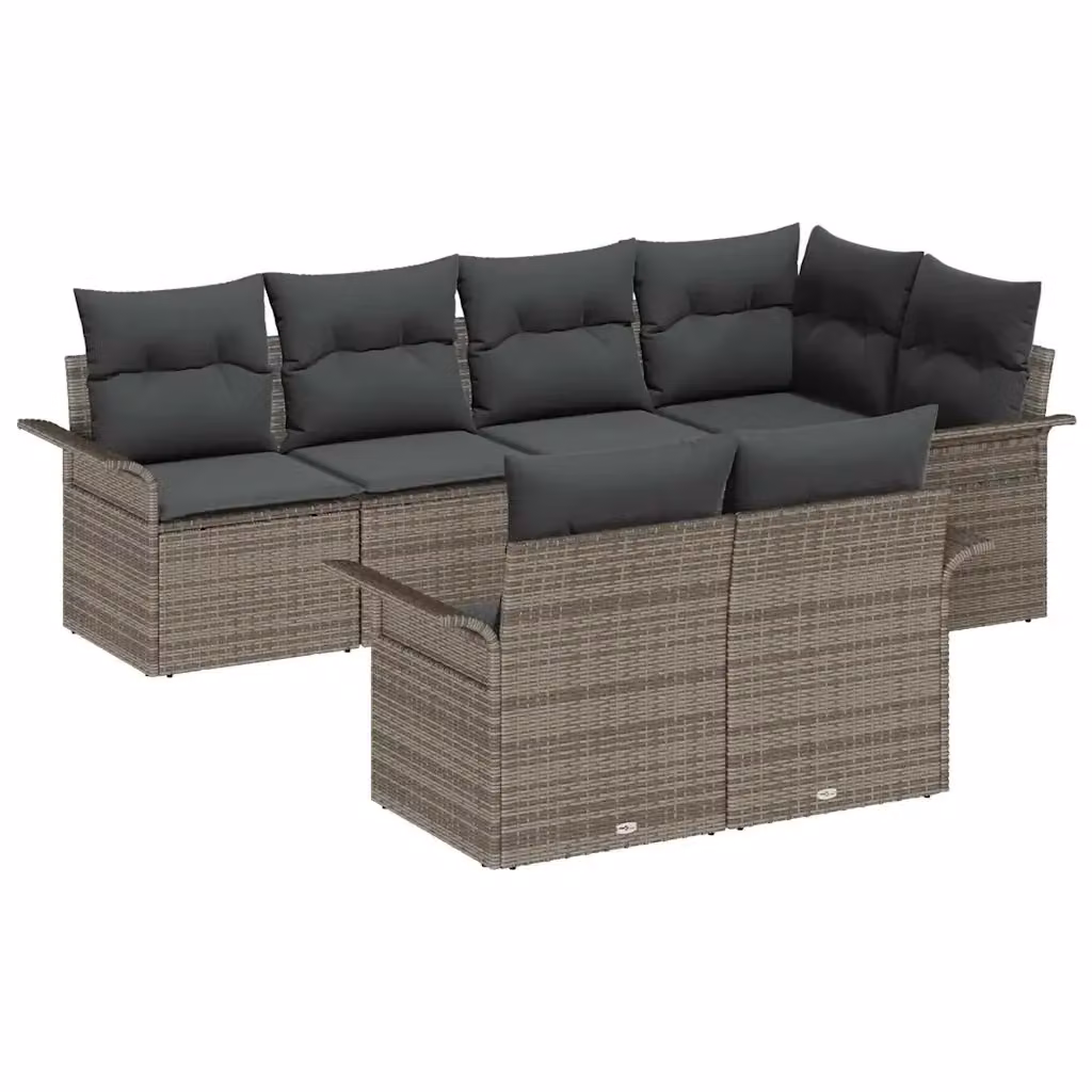 Set Divano da Giardino a L vidaXL in Poly Rattan Grigio con 7 Cuscini e Struttura in Acciaio – 2