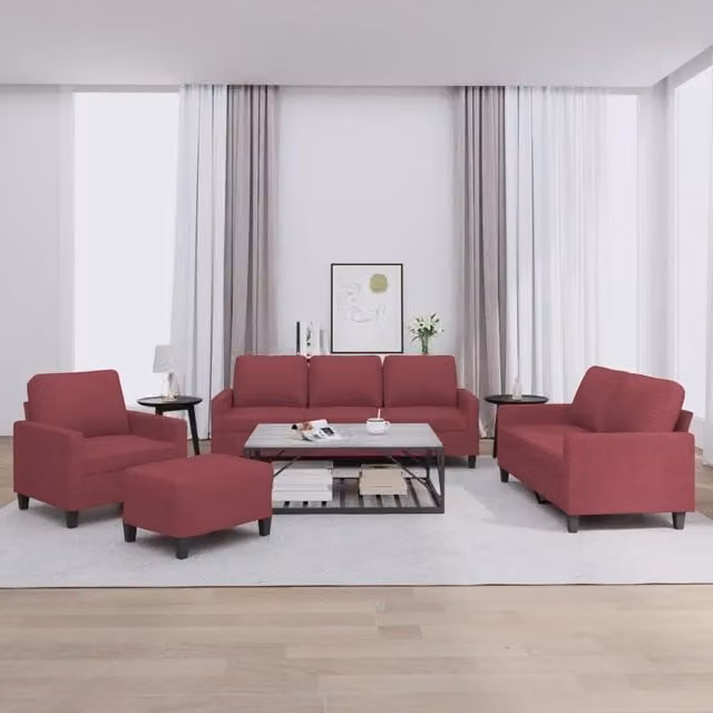 Set di Divani 4 pz con Cuscini Rosso Vino in Tessuto 3201442