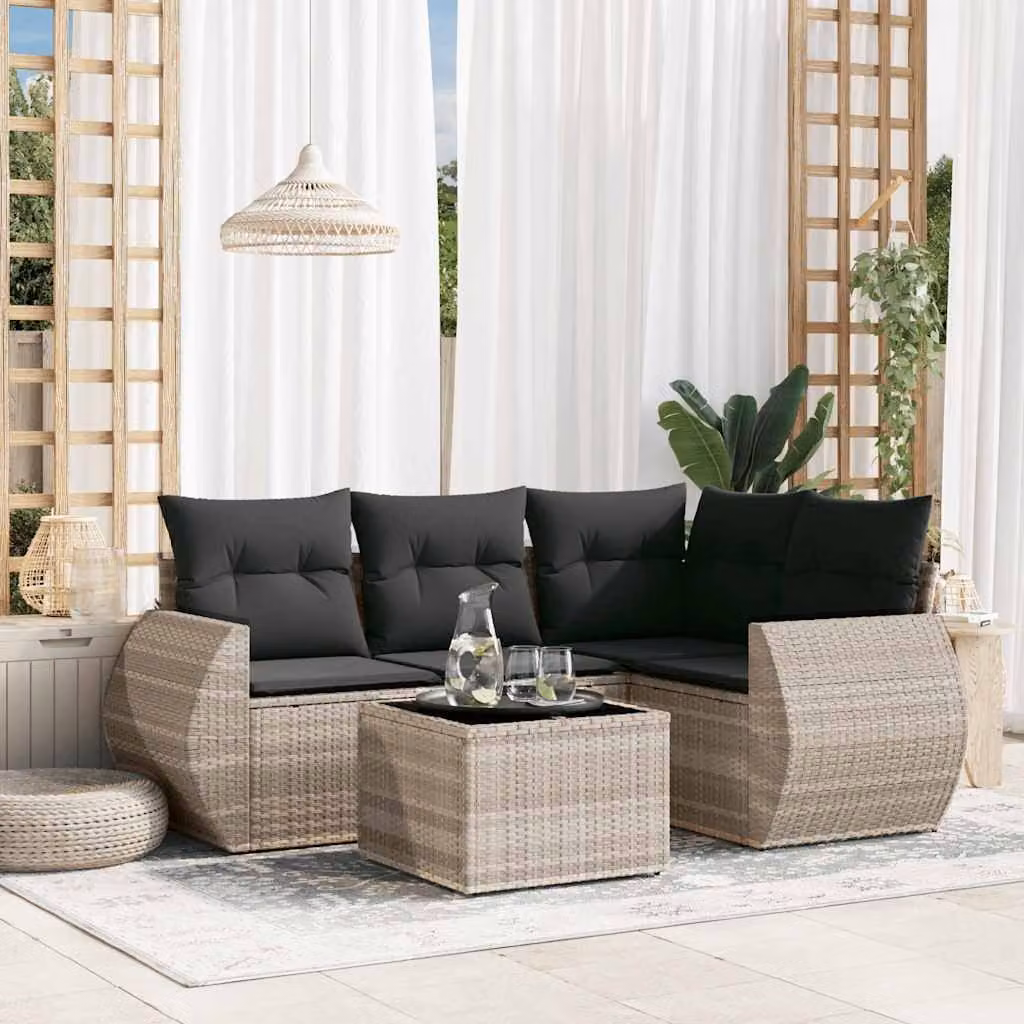 Set Divano da Giardino a L vidaXL 5 Pezzi con Cuscini Antracite e Tavolino in Vetro – 1