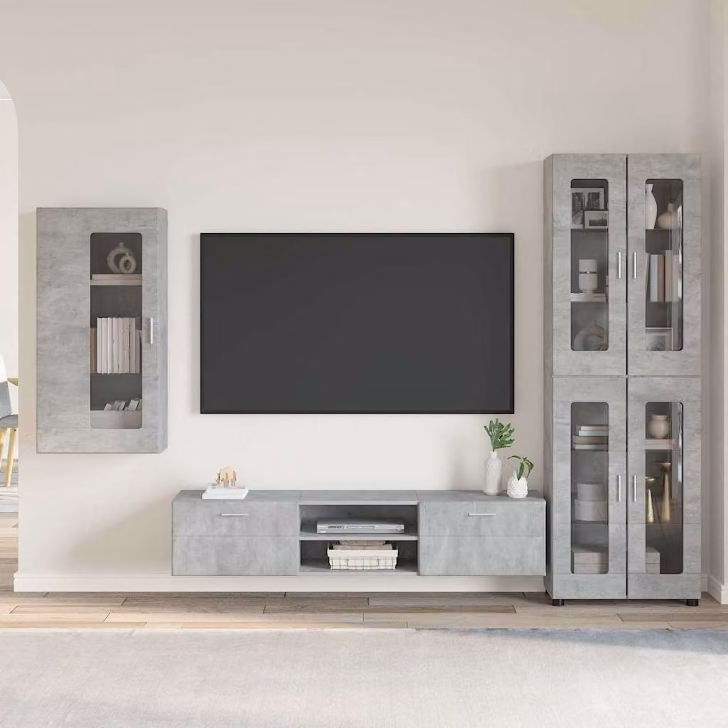 Set mobile TV moderno vidaXL FLORIN in 3 pezzi Grigio, L: 150 cm, P: 39 cm, H: 30 cm – 1