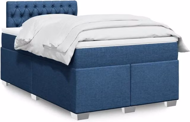 Letto Ibrido vidaXL con Giroletto a Molle e Materasso in Tessuto Blu e Bianco L/P/H: 120 x 200 x 100,5 cm