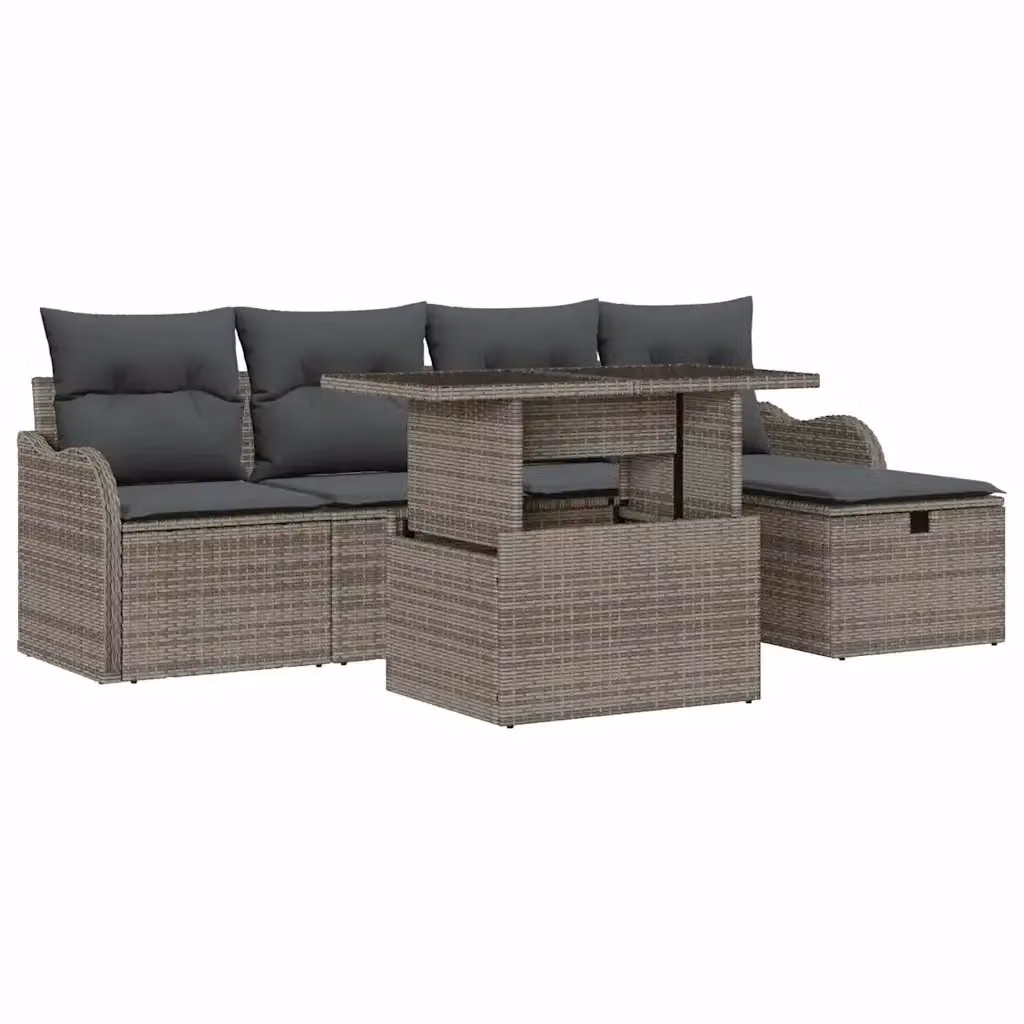 Set Divano da Giardino a L vidaXL in Polyrattan Grigio con Cuscini e Tavolino da 6 Pezzi – 2