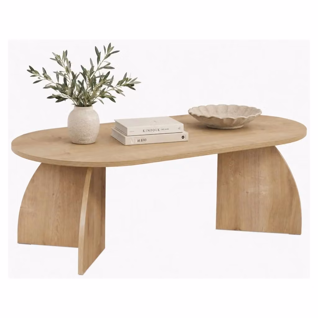 Nohaza, Tavolino da Salotto Ovale in Rovere Marrone, L/P/H: 120 x 60 x 40 cm – 2