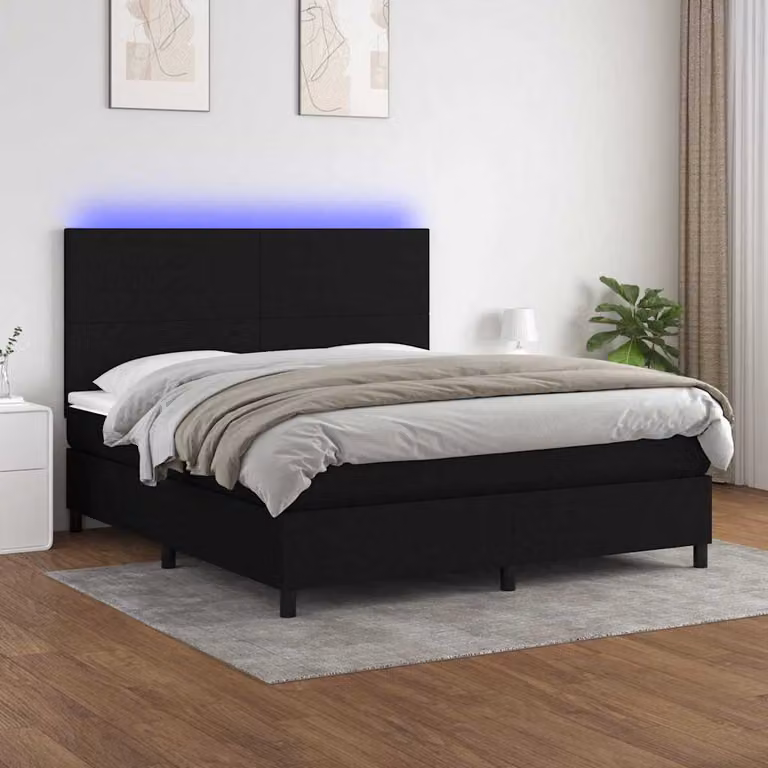 Letto a molle con materasso e illuminazione LED vidaXL in tessuto nero L/P: 180 x 200 cm